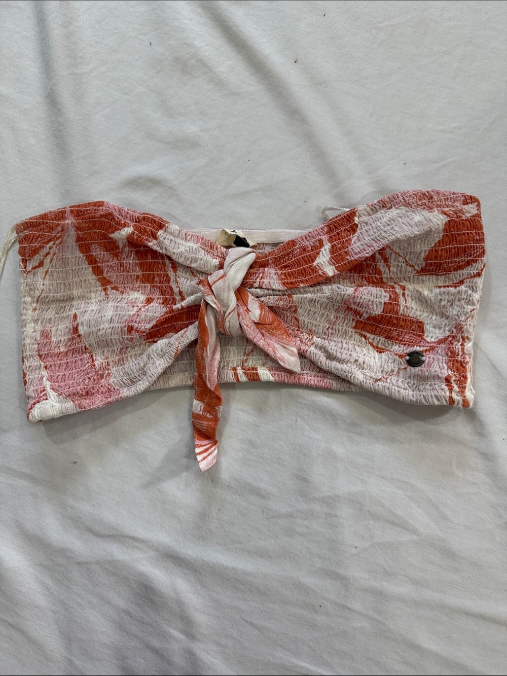 Roxy Pink & Orange Tie-Front Smocked Bandeau